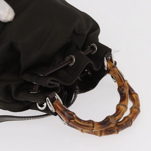 GUCCI Bamboo Hand Bag Nylon 2way Khaki Silver - Picture 5 of 16